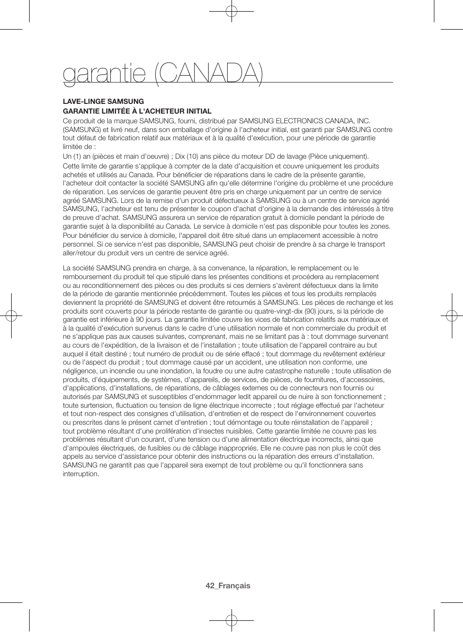 Garantie (canada) | Samsung WF42H5000AW-A2 User Manual | Page 86 / 132