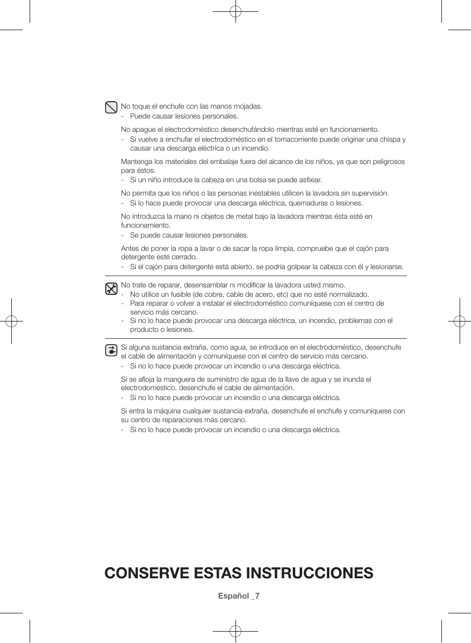Conserve estas instrucciones | Samsung WF42H5000AW-A2 User Manual | Page 95 / 132
