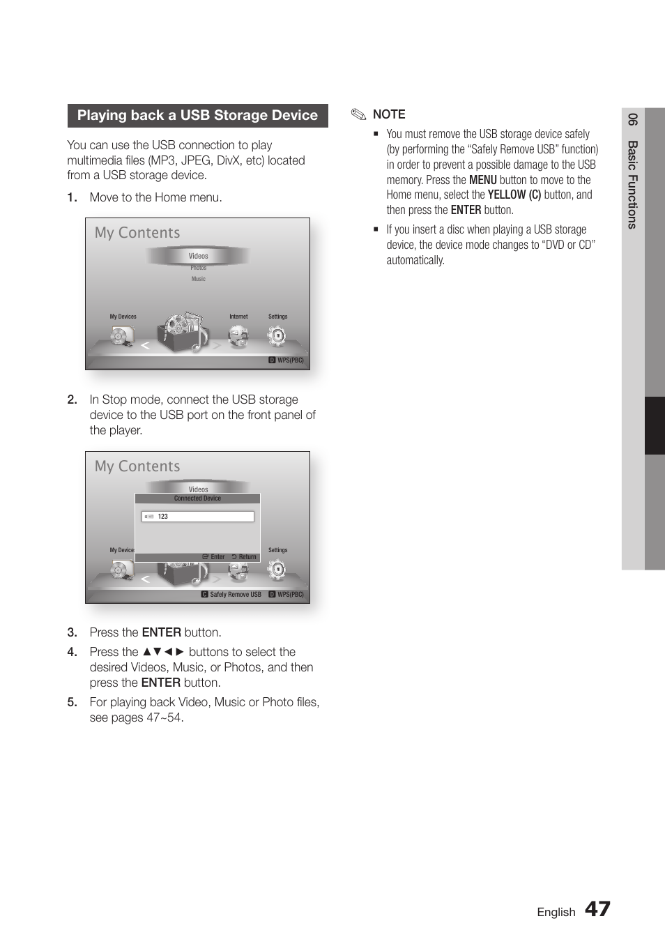 Playing back a usb storage device, 55 playing back a usb storage device, My contents | Samsung BD-D6700-ZA User Manual | Page 55 / 83