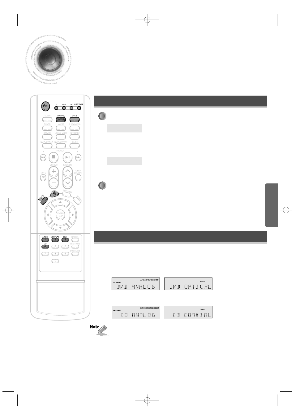 Selecting external component input, Remote control, Main unit | Method 1, Method 2 | Samsung HT-AS601TH-XAA User Manual | Page 20 / 55