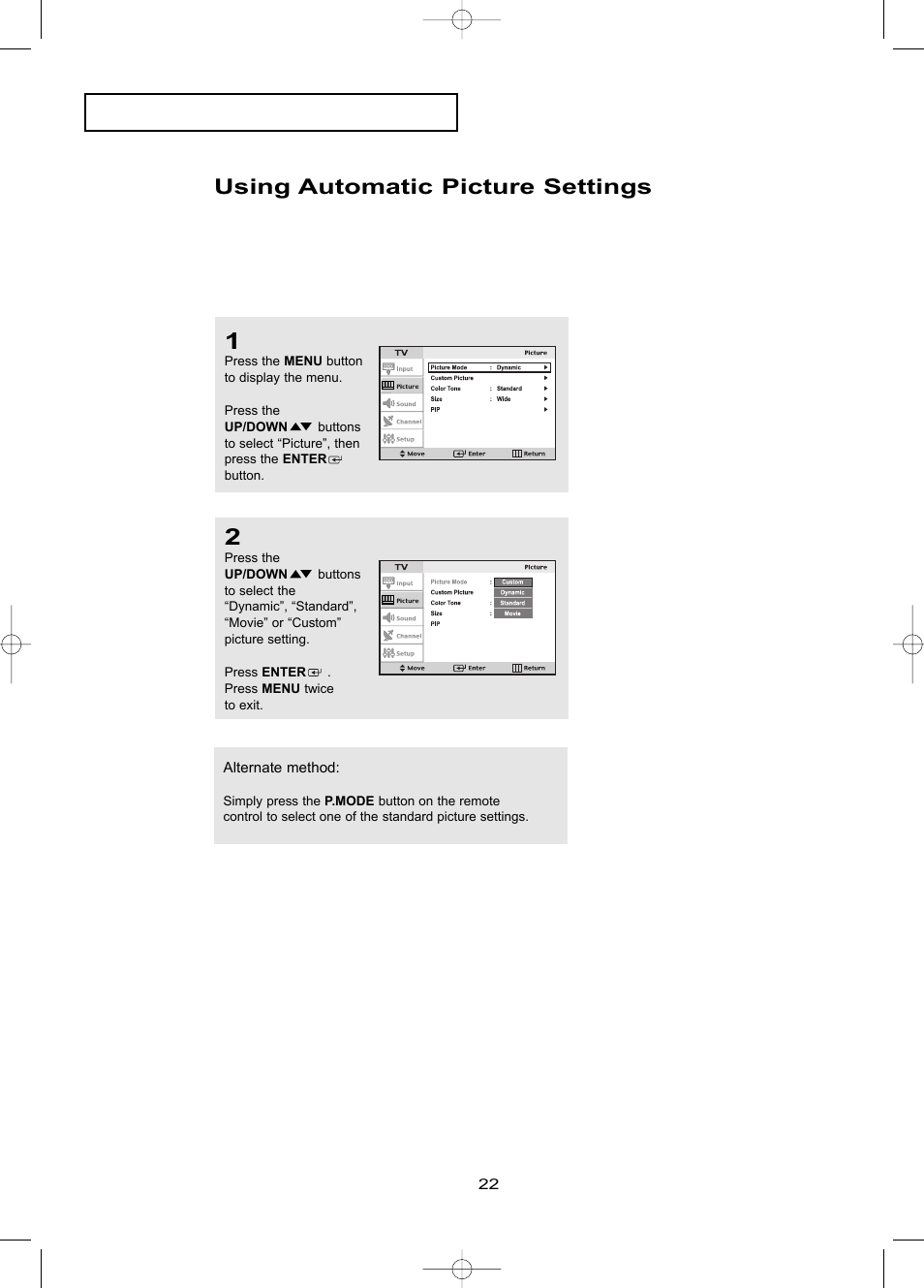 Using automatic picture settings | Samsung LTP1795WX-XAA User Manual | Page 31 / 68