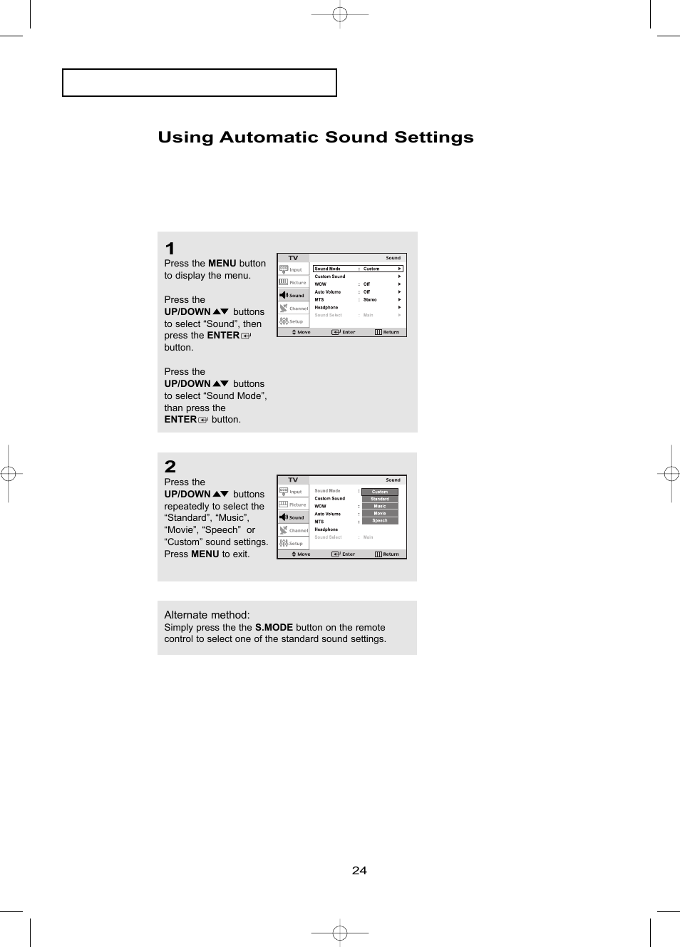 Using automatic sound settings | Samsung LTP1795WX-XAA User Manual | Page 33 / 68