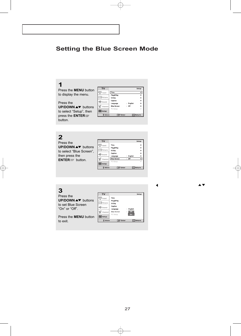 Setting the blue screen mode | Samsung LTP1795WX-XAA User Manual | Page 36 / 68