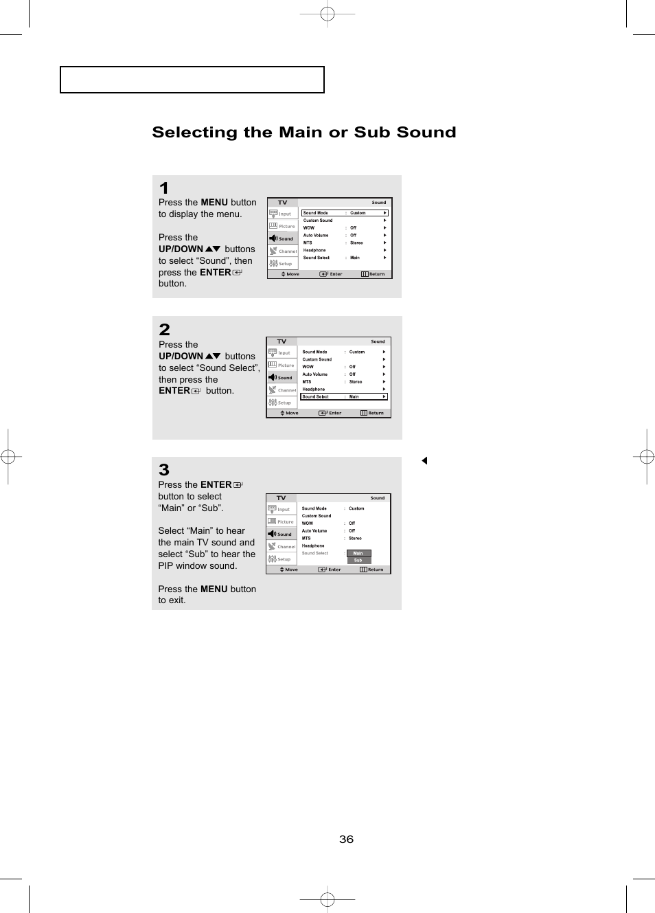 Selecting the main or sub sound | Samsung LTP1795WX-XAA User Manual | Page 45 / 68