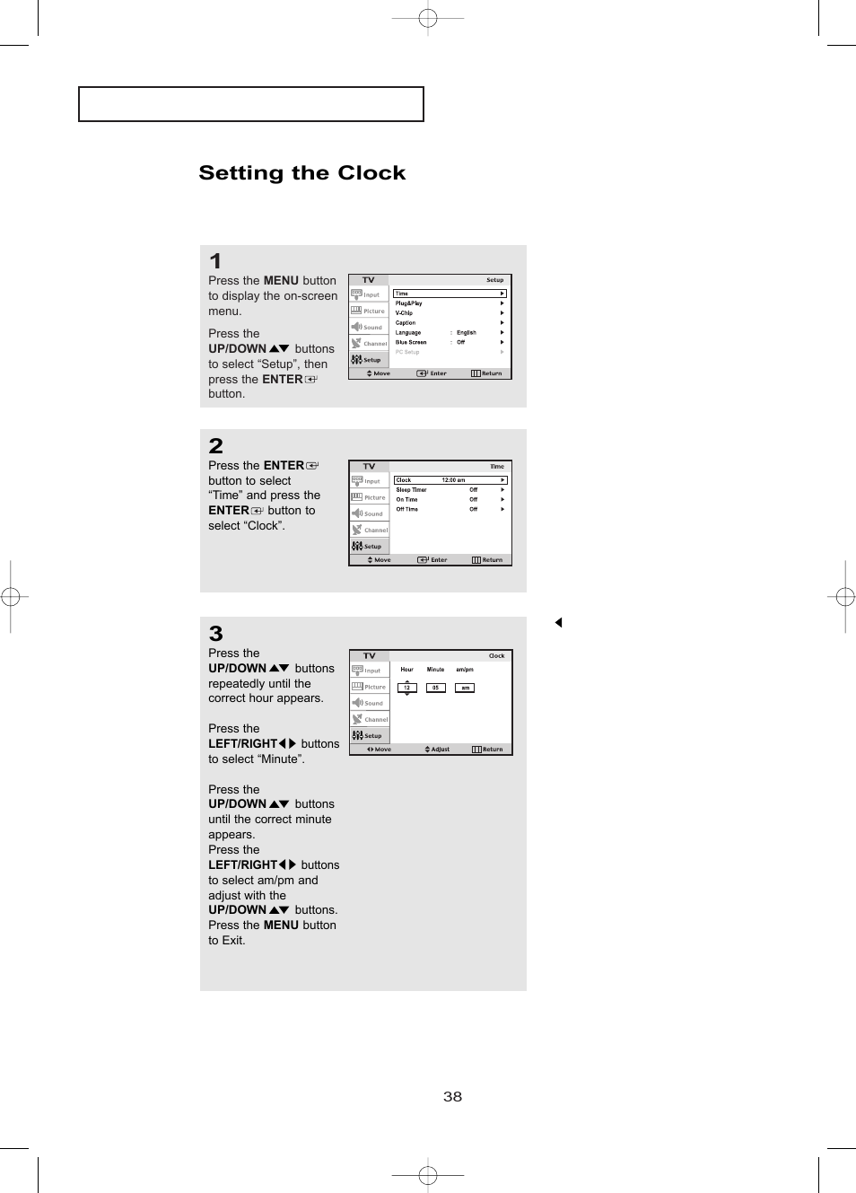 Setting the clock | Samsung LTP1795WX-XAA User Manual | Page 47 / 68