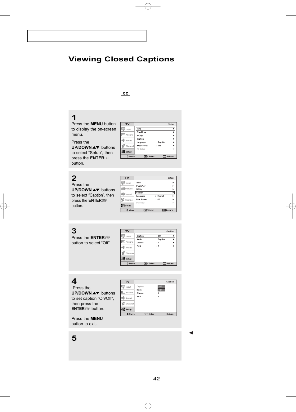 Viewing closed captions | Samsung LTP1795WX-XAA User Manual | Page 51 / 68