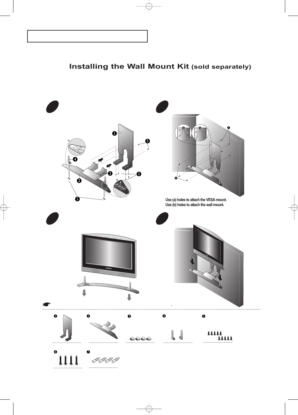 Installing the wall mount kit (sold separately), Installing the wall mount kit | Samsung LTP1795WX-XAA User Manual | Page 64 / 68