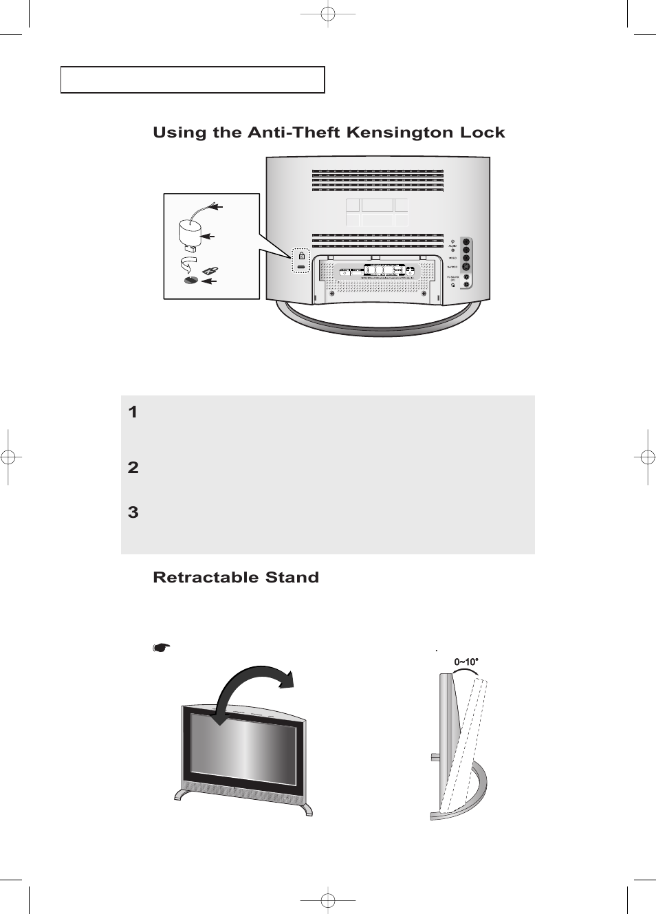 Using the anti-theft kensington lock, Retractable stand | Samsung LTP1795WX-XAA User Manual | Page 65 / 68