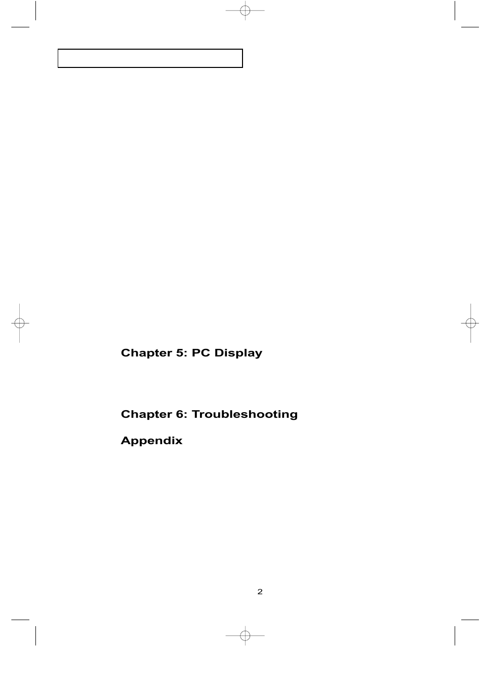 Chapter 5: pc display, Chapter 6: troubleshooting, Appendix | Samsung LTP1795WX-XAA User Manual | Page 9 / 68