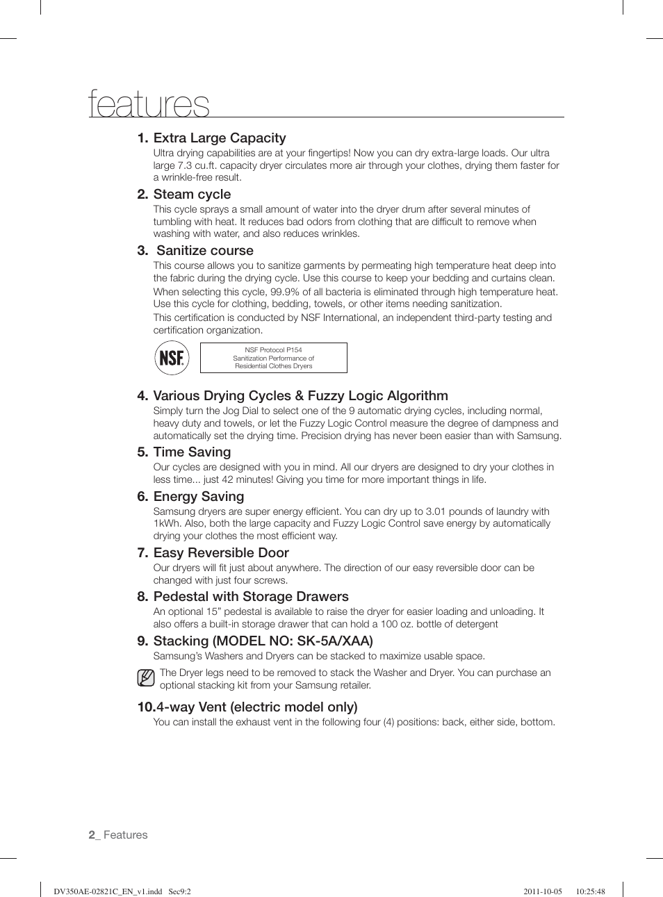 Features | Samsung DV350AGP-XAA User Manual | Page 2 / 120