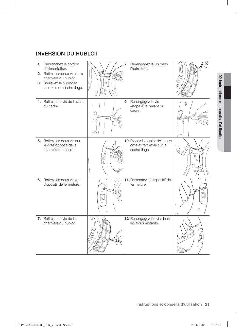 Inversion du hublot | Samsung DV350AGP-XAA User Manual | Page 61 / 120