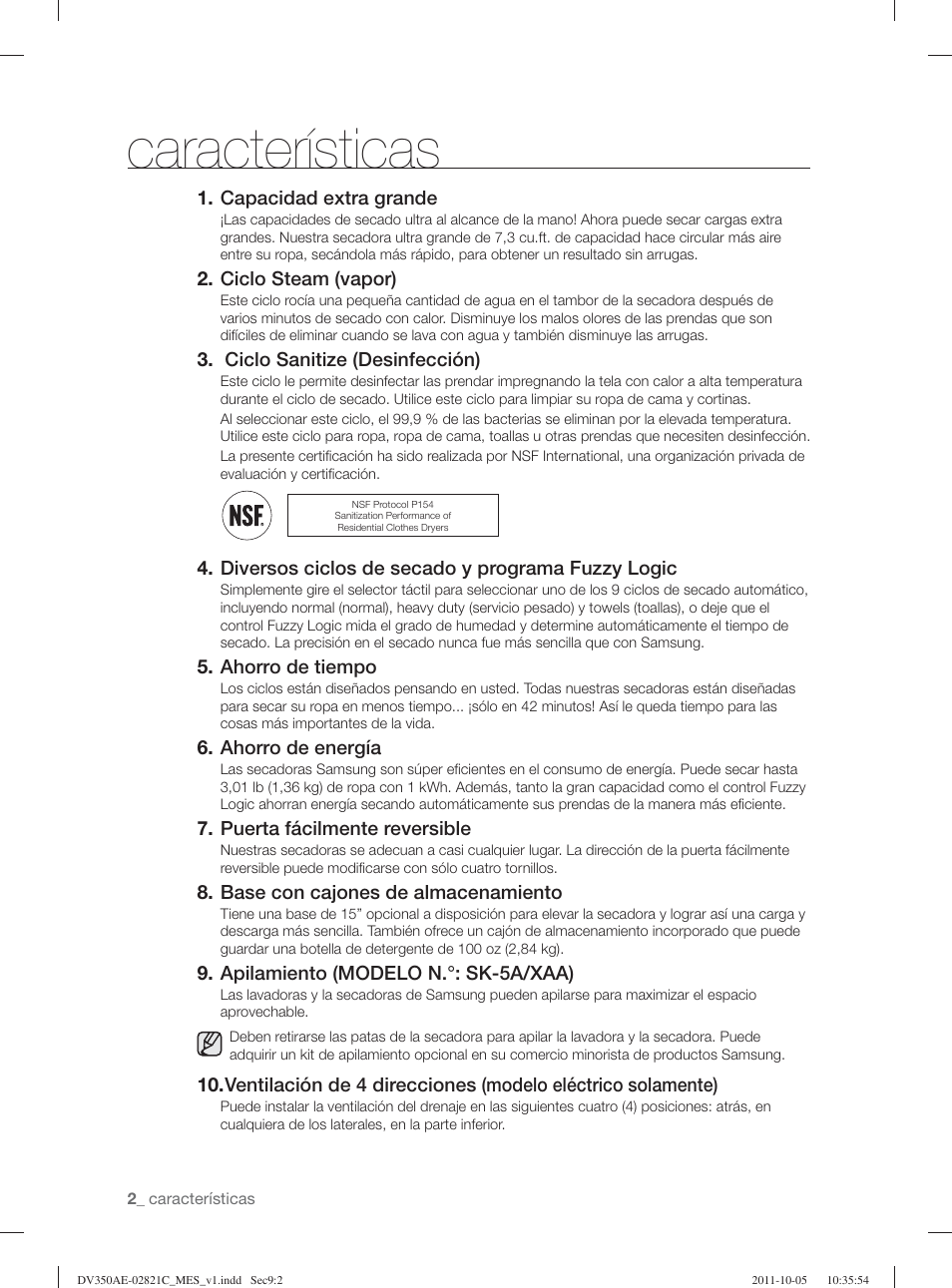 Características | Samsung DV350AGP-XAA User Manual | Page 82 / 120