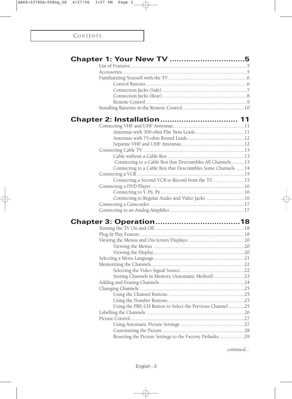 Samsung TXS2040X-XAC User Manual | Page 3 / 60