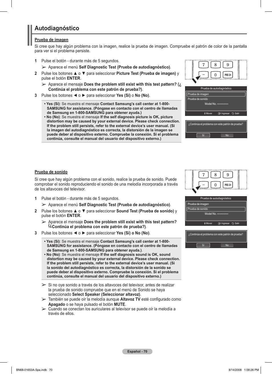 Autodiagnóstico | Samsung PN63A760T1FXZA User Manual | Page 214 / 282