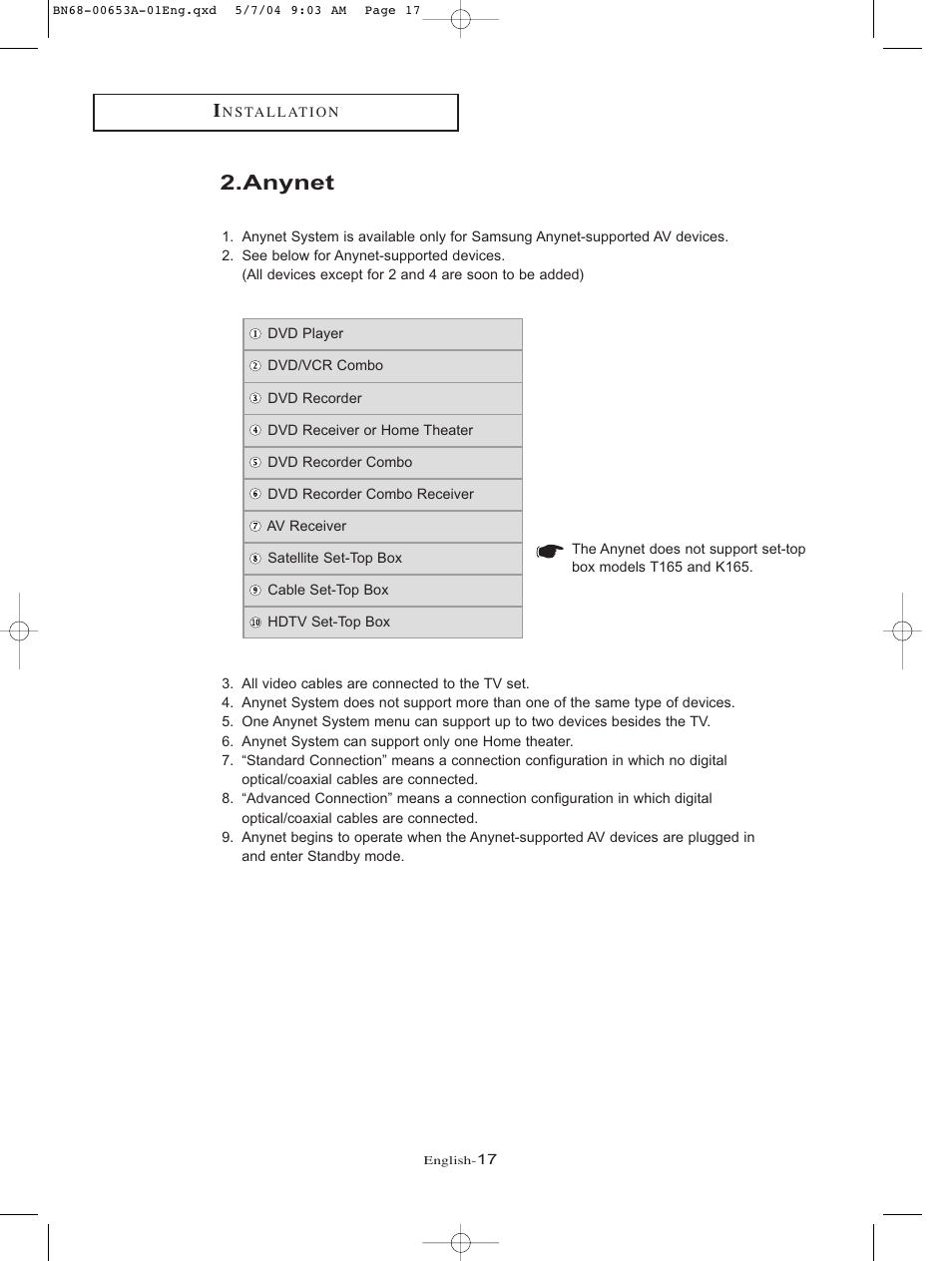 Anynet | Samsung LTP326WX-XAC User Manual | Page 20 / 90