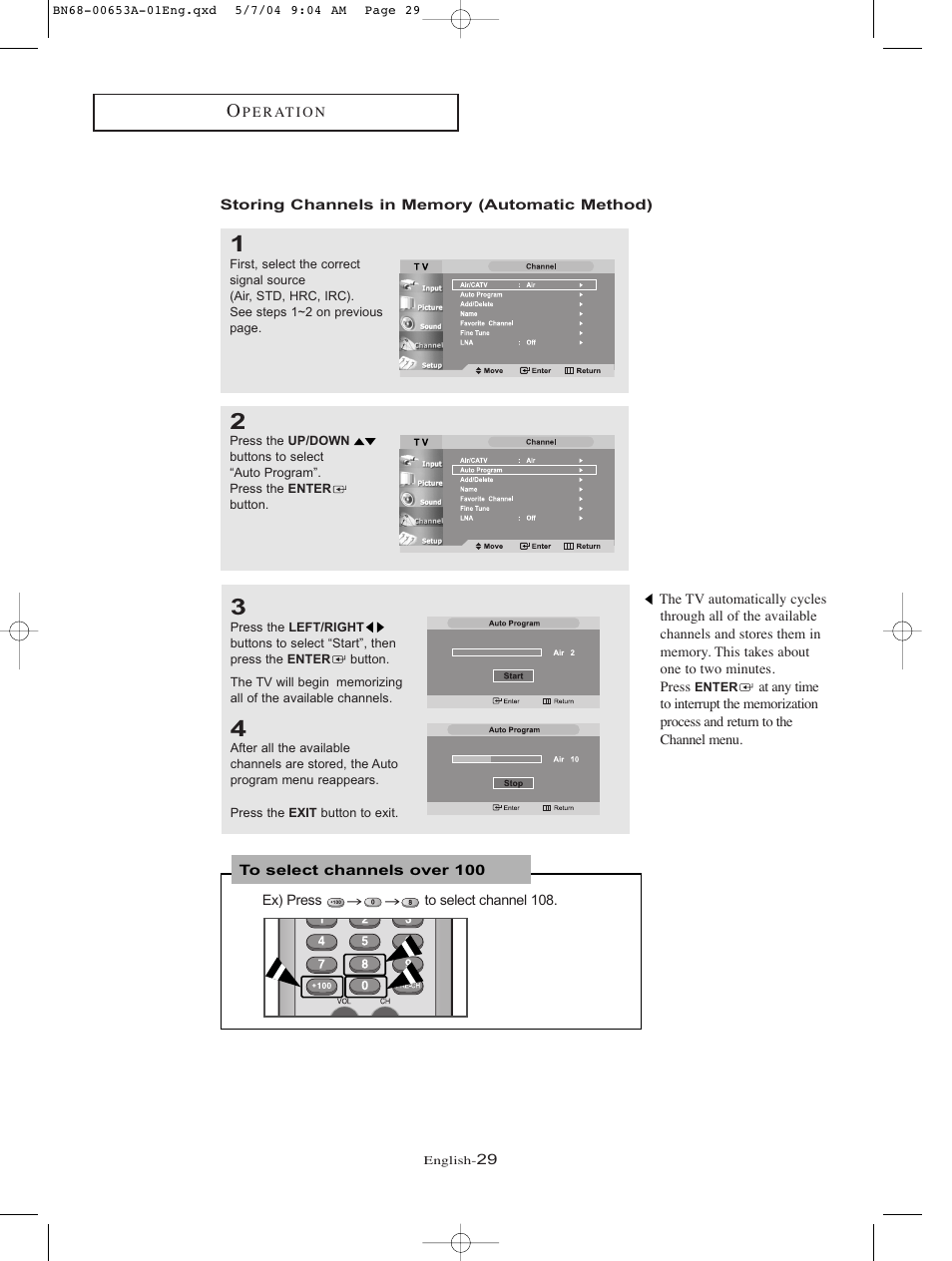 Storing channels in memory (automatic method) | Samsung LTP326WX-XAC User Manual | Page 32 / 90