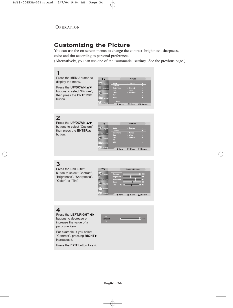 Customizing the picture | Samsung LTP326WX-XAC User Manual | Page 37 / 90