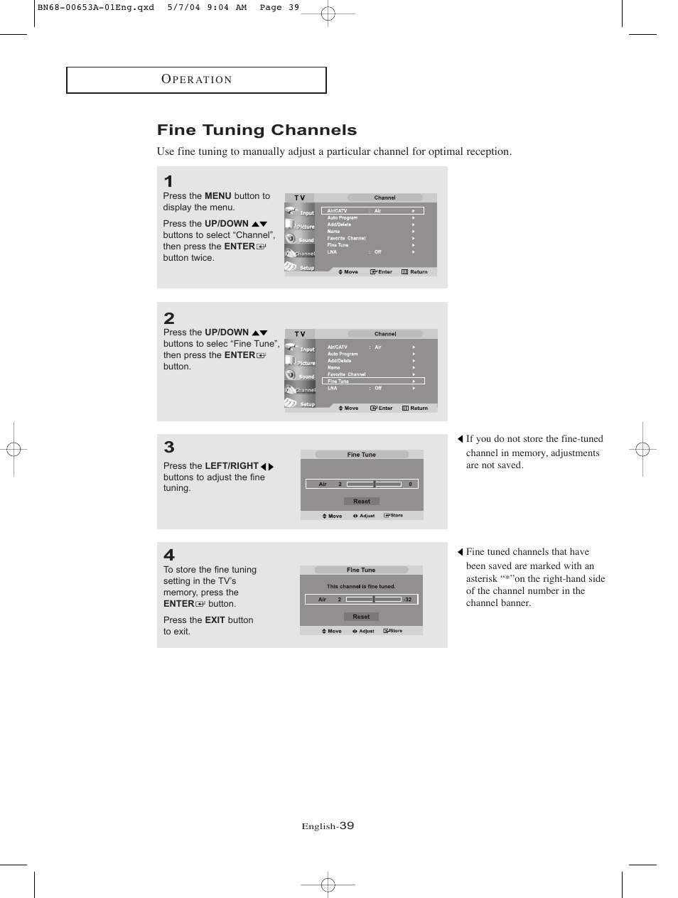 Fine tuning channels | Samsung LTP326WX-XAC User Manual | Page 42 / 90