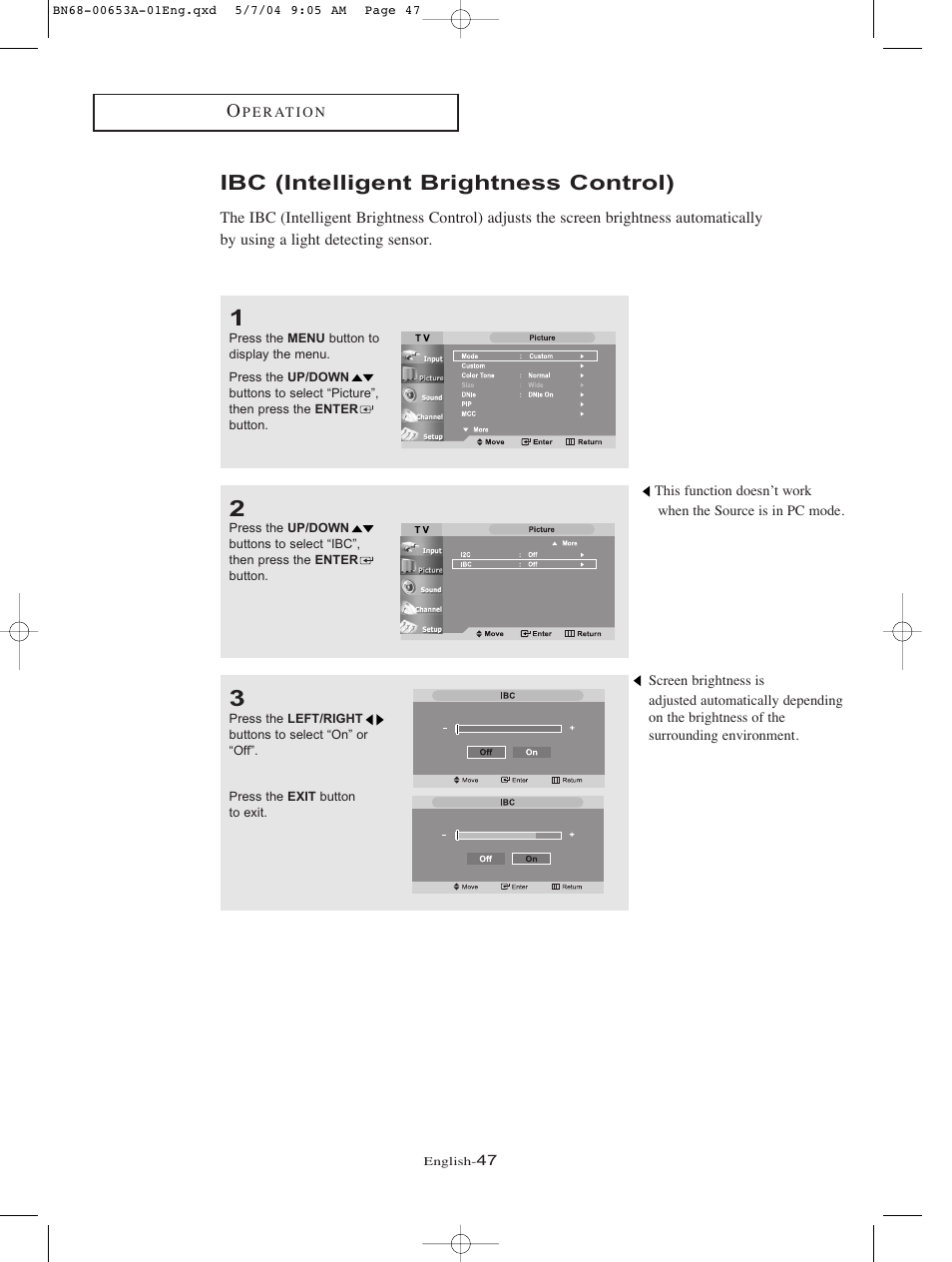 Ibc (intelligent brightness control) | Samsung LTP326WX-XAC User Manual | Page 50 / 90