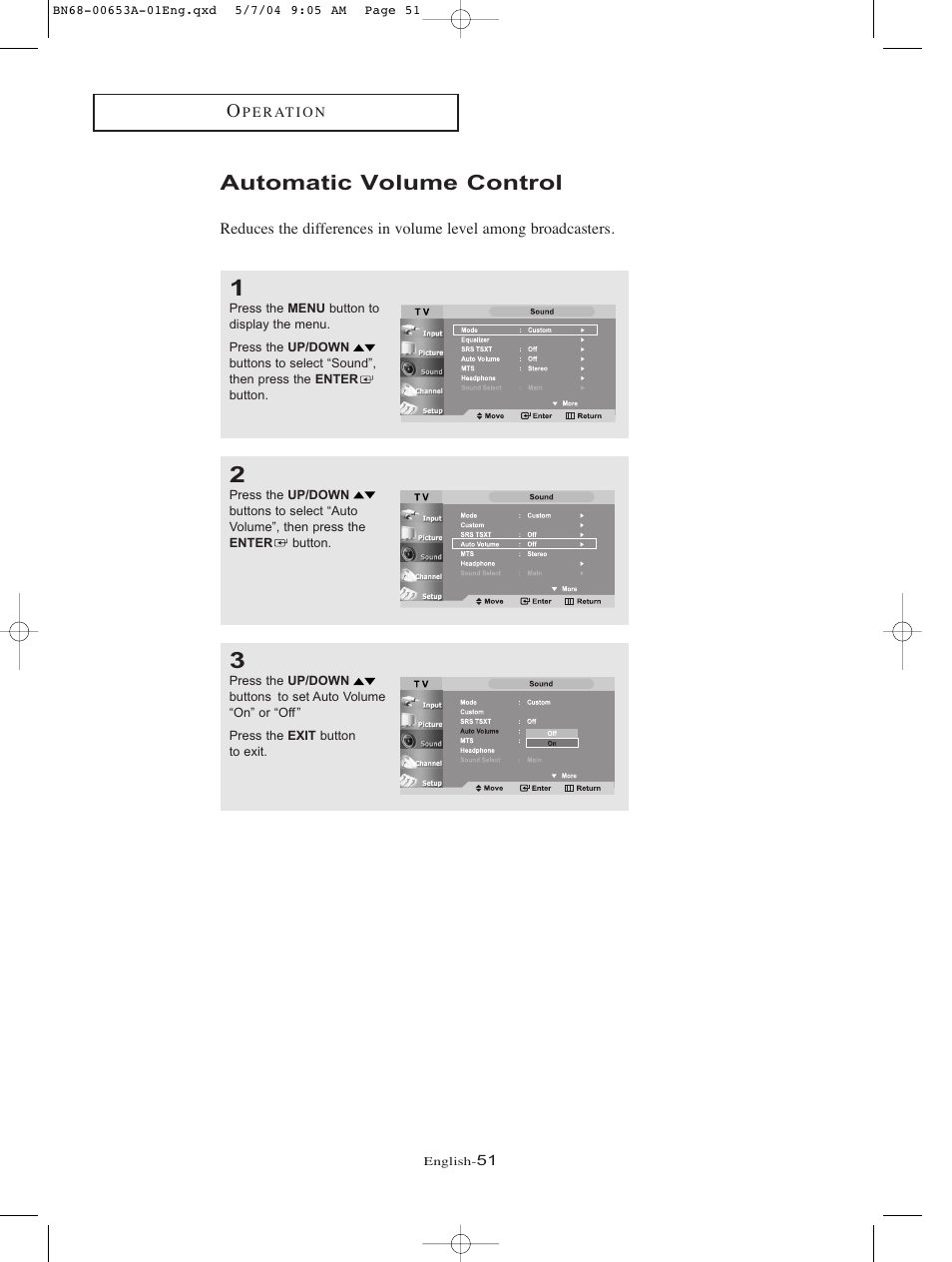 Automatic volume control | Samsung LTP326WX-XAC User Manual | Page 54 / 90