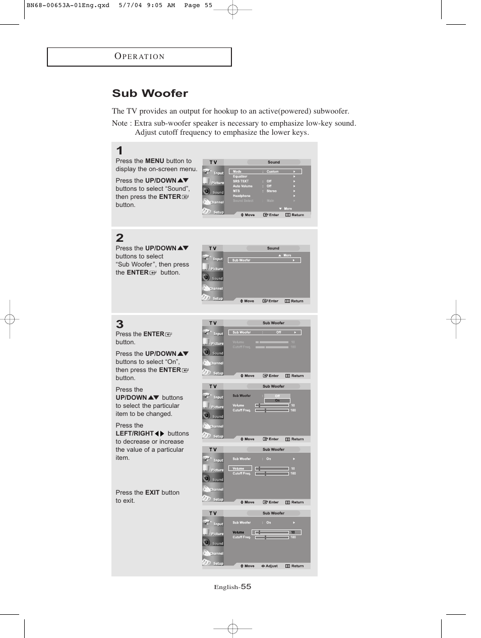 Sub woofer | Samsung LTP326WX-XAC User Manual | Page 58 / 90