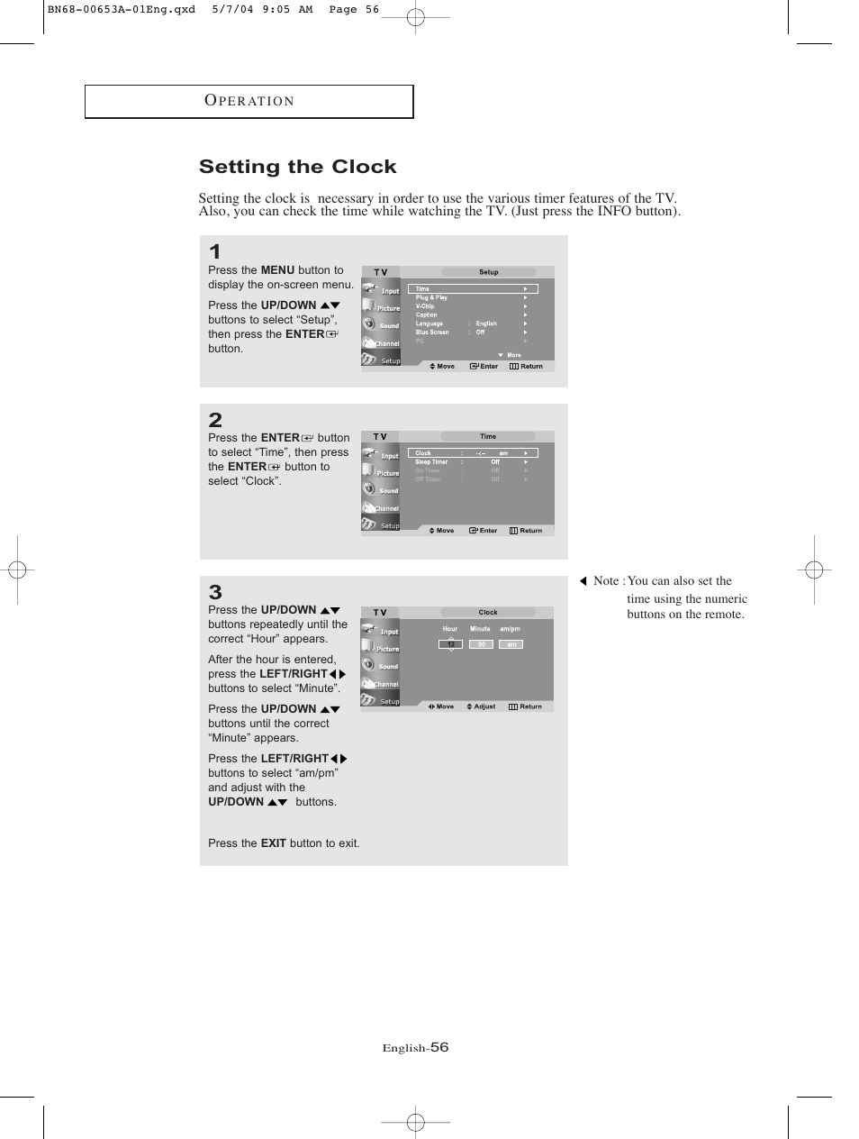 Setting the clock | Samsung LTP326WX-XAC User Manual | Page 59 / 90