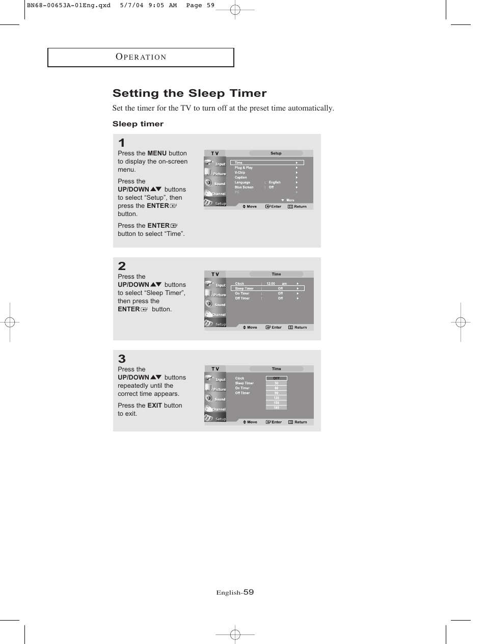Setting the sleep timer | Samsung LTP326WX-XAC User Manual | Page 62 / 90