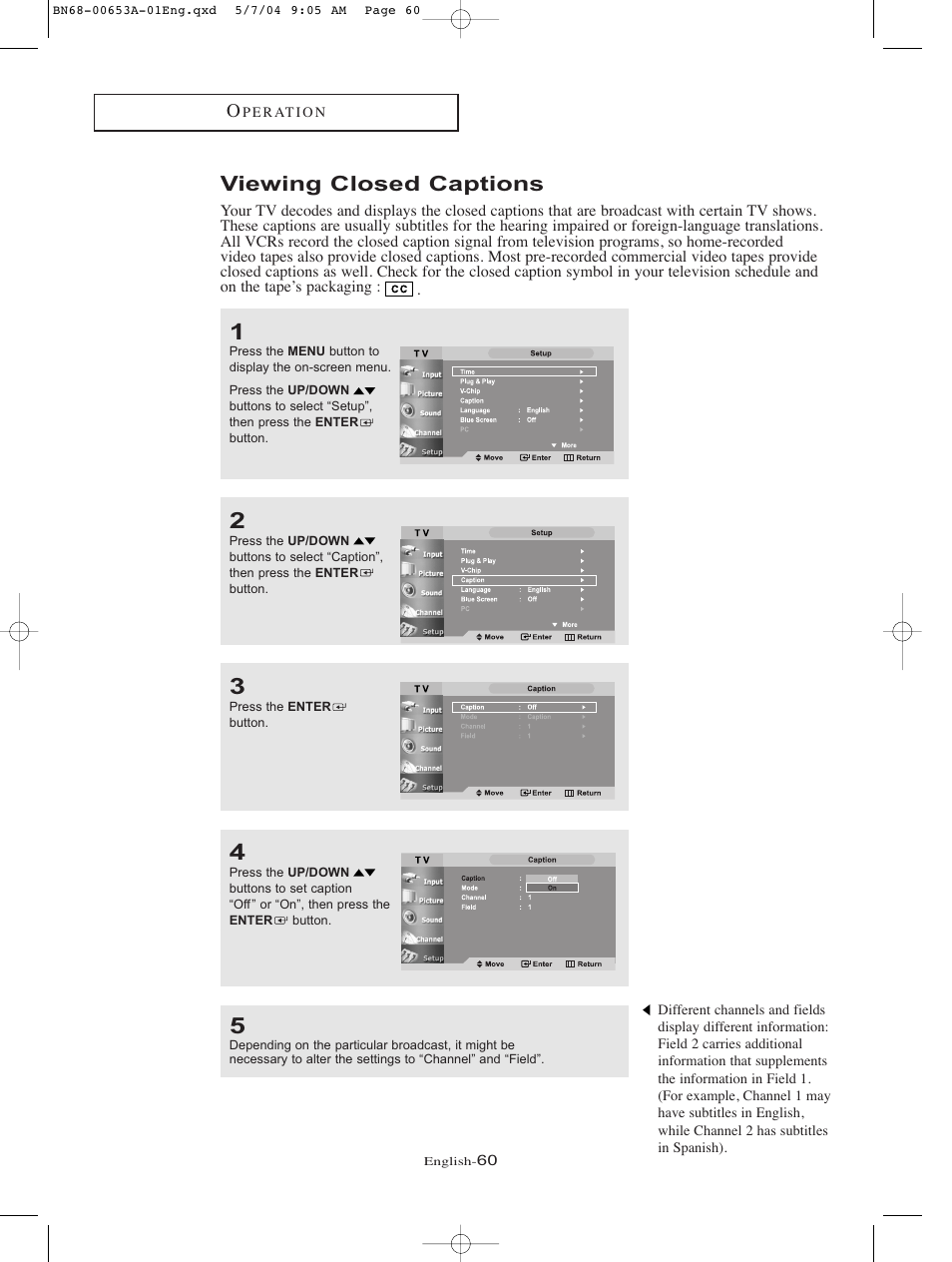 Viewing closed captions | Samsung LTP326WX-XAC User Manual | Page 63 / 90