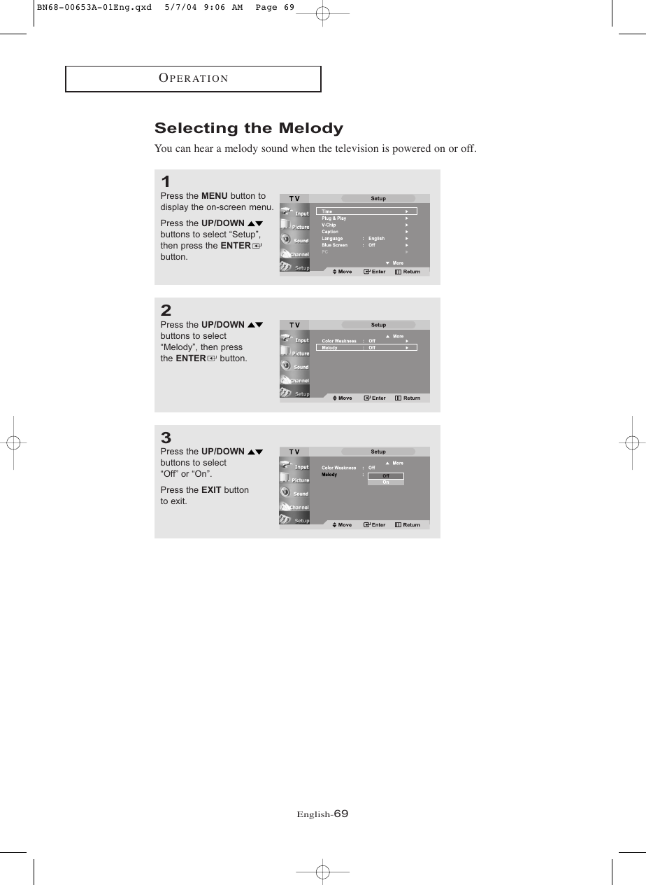 Selecting the melody | Samsung LTP326WX-XAC User Manual | Page 72 / 90