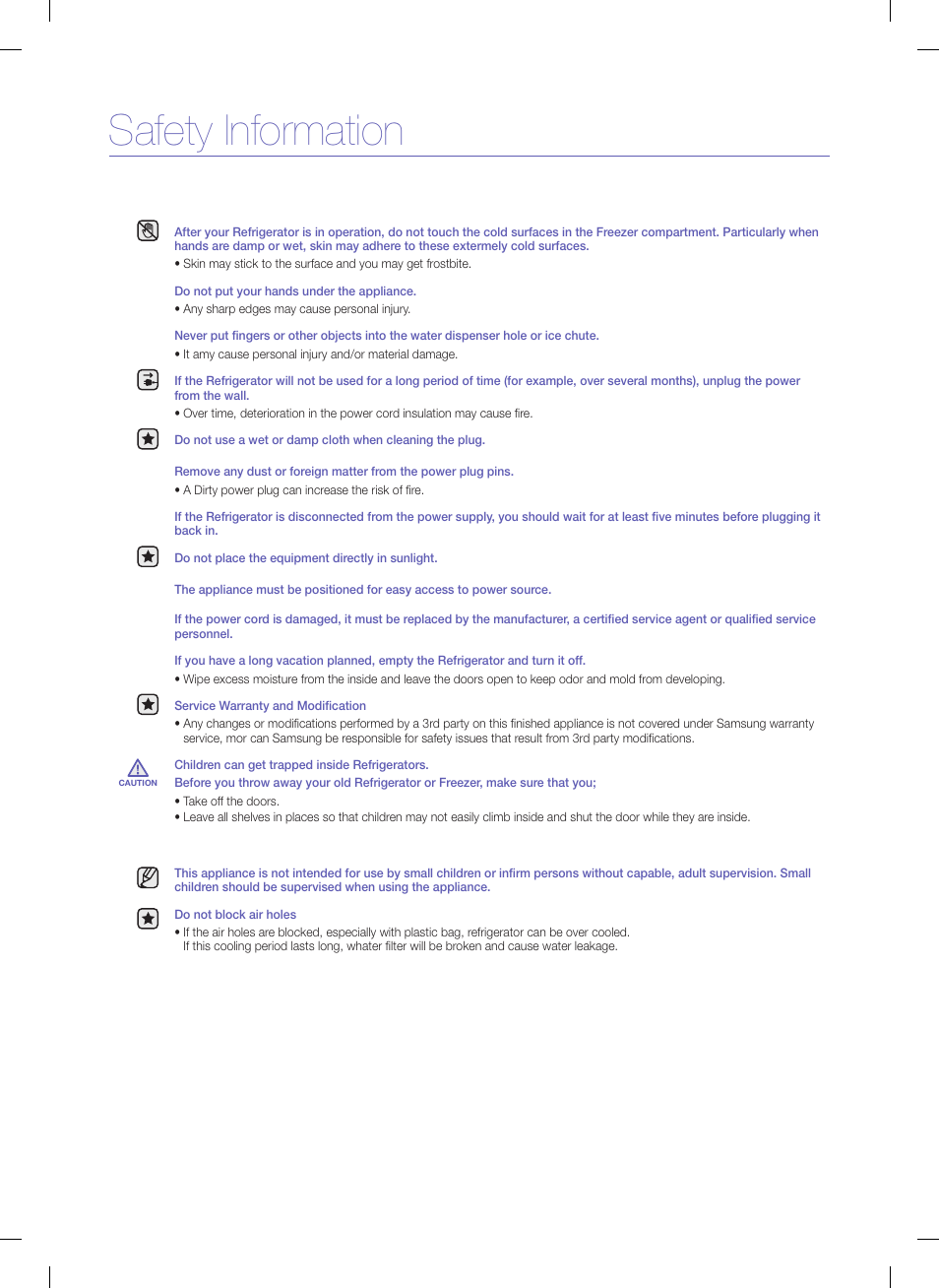 Safety information | Samsung RFG297AARS-XAA User Manual | Page 4 / 7
