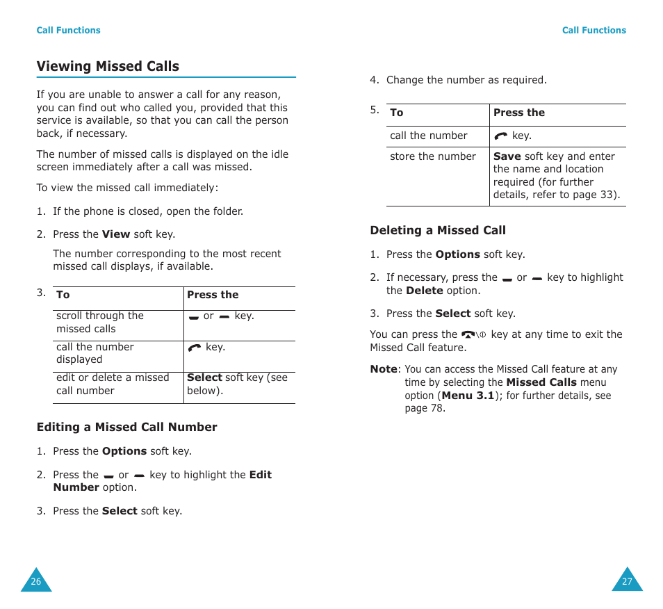 Viewing missed calls | Samsung SGH-P107BSACIN User Manual | Page 15 / 79