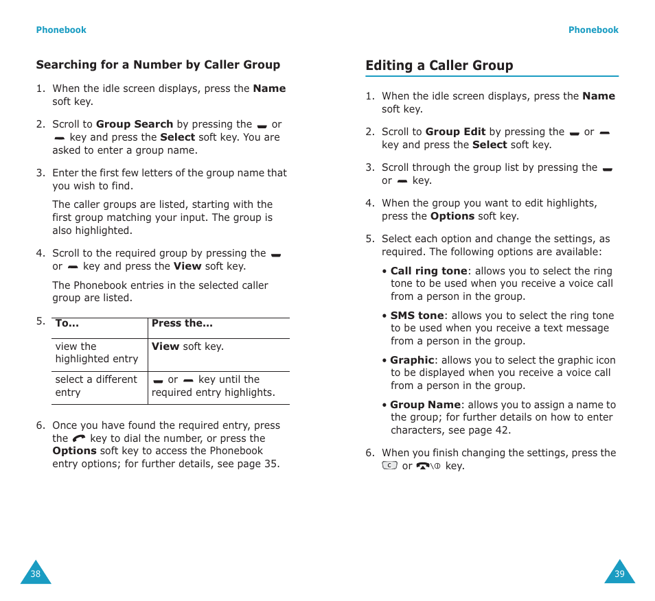 Editing a caller group | Samsung SGH-P107BSACIN User Manual | Page 21 / 79