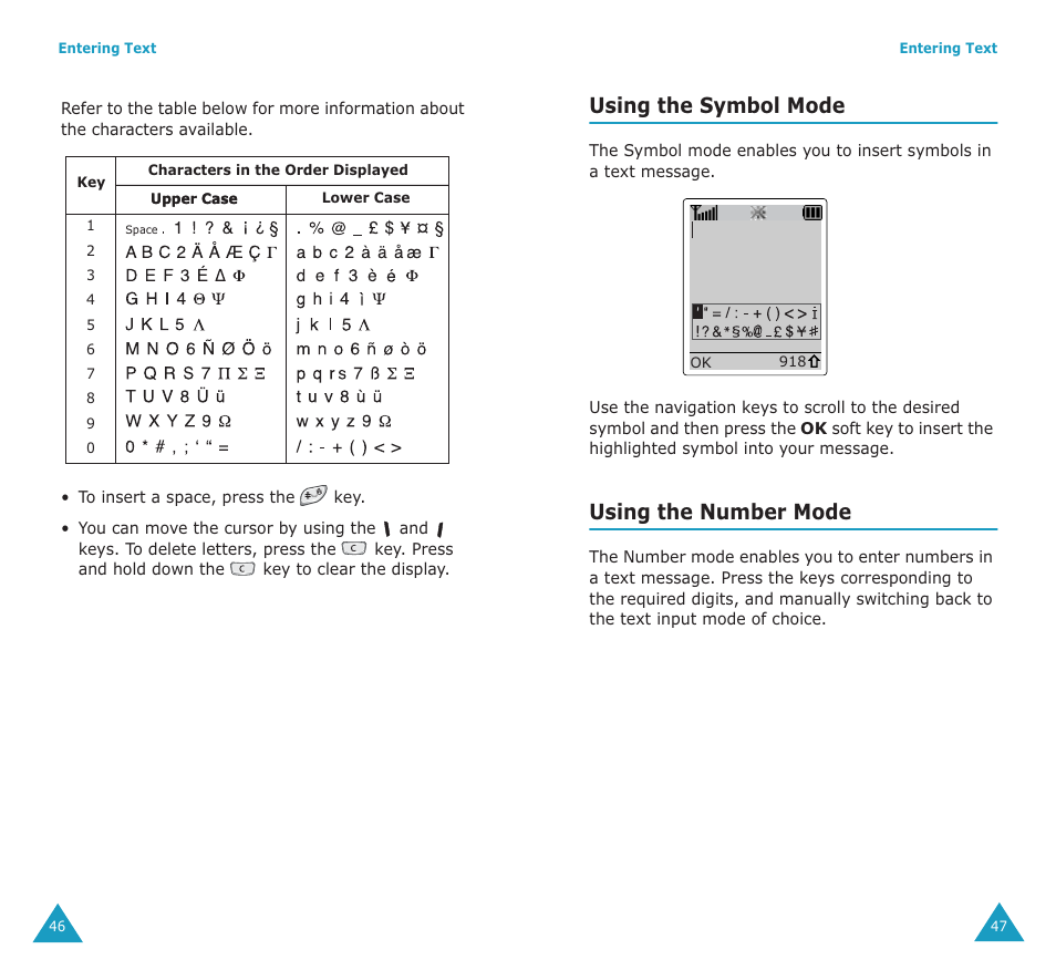 Using the symbol mode, Using the number mode | Samsung SGH-P107BSACIN User Manual | Page 25 / 79