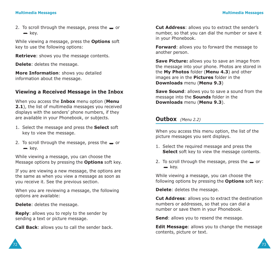 Outbox | Samsung SGH-P107BSACIN User Manual | Page 38 / 79