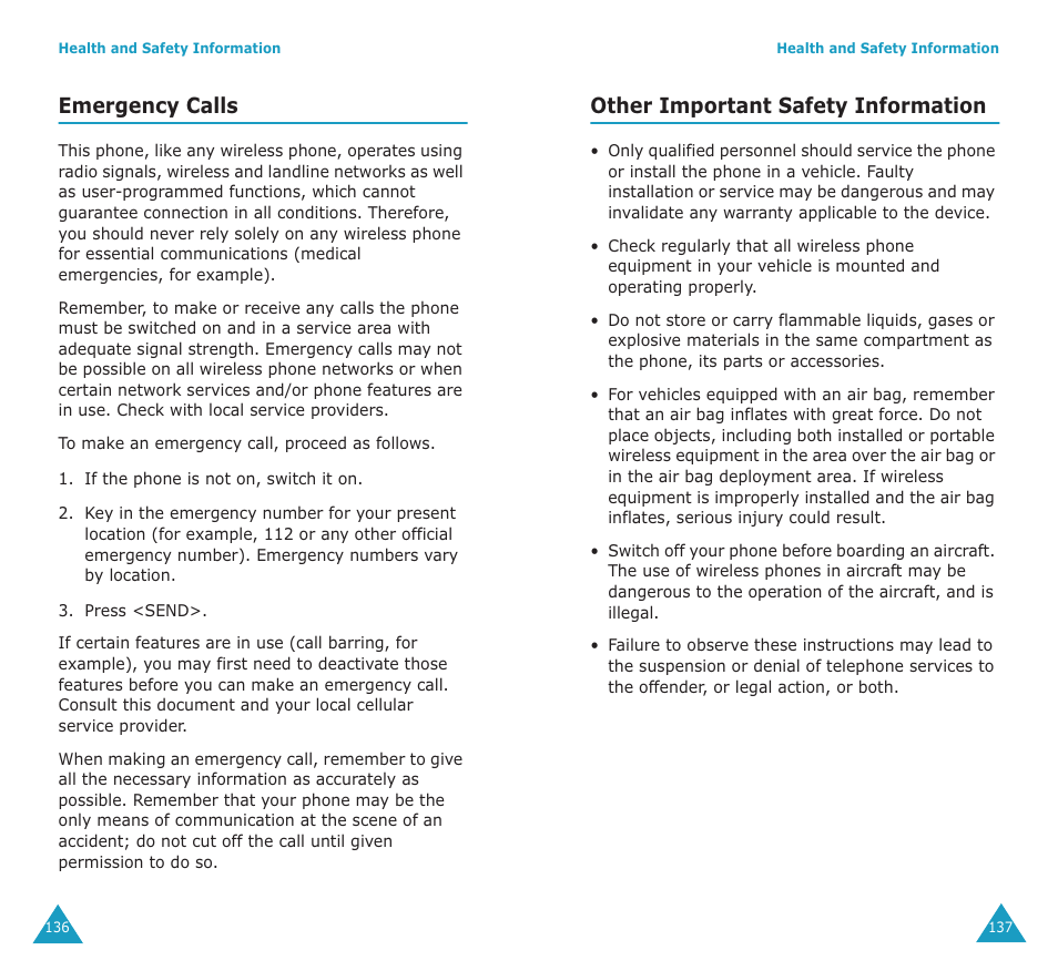 Emergency calls, Other important safety information | Samsung SGH-P107BSACIN User Manual | Page 71 / 79