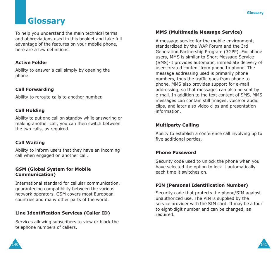 Glossary | Samsung SGH-P107BSACIN User Manual | Page 73 / 79