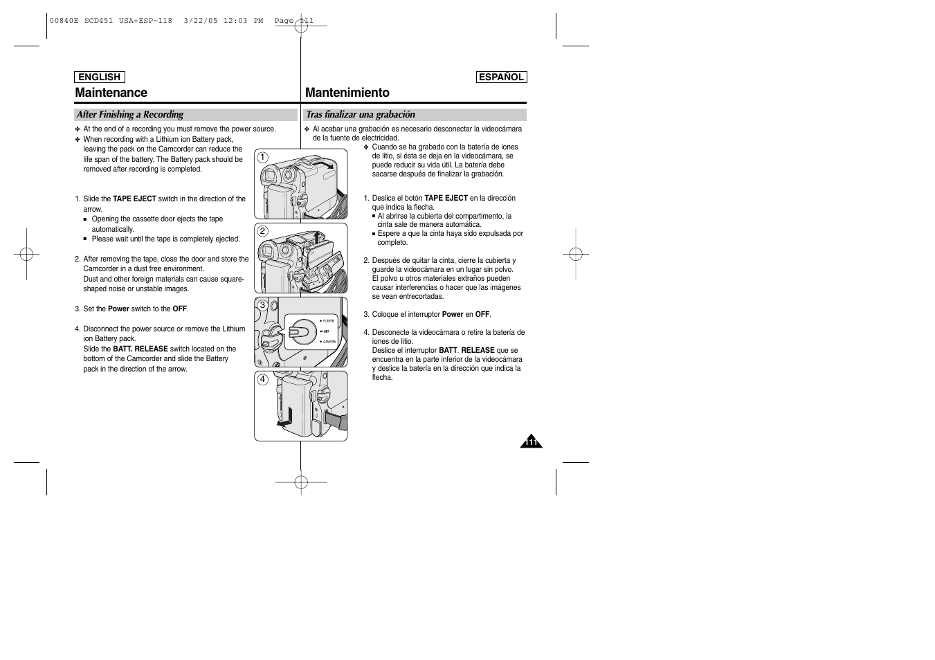 Maintenance mantenimiento | Samsung SC-D453-XAP User Manual | Page 111 / 119