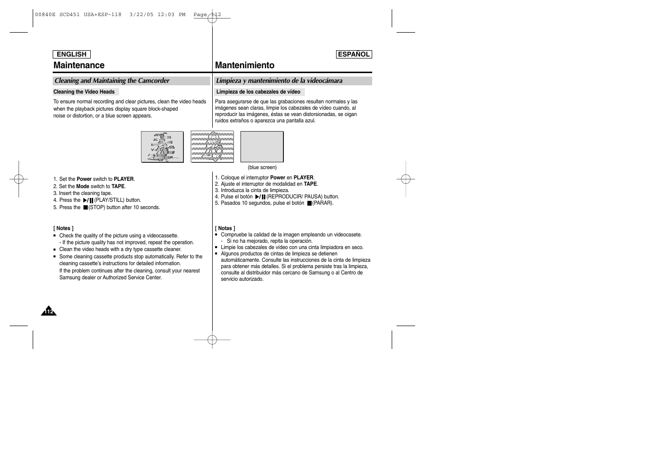 Maintenance mantenimiento | Samsung SC-D453-XAP User Manual | Page 112 / 119