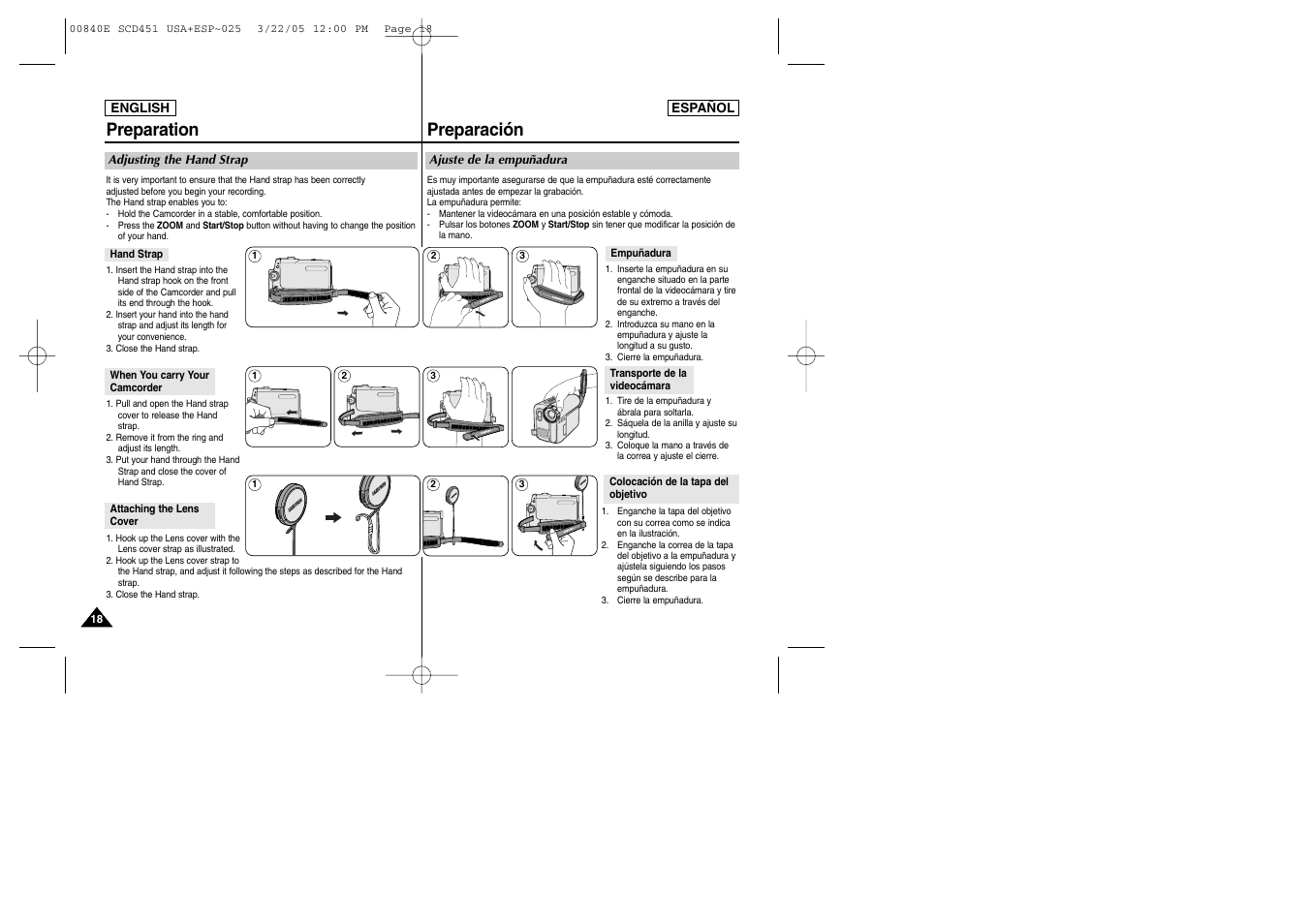 Preparation, Preparación | Samsung SC-D453-XAP User Manual | Page 18 / 119