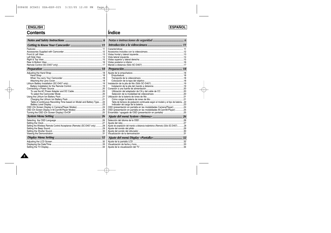 Contents índice | Samsung SC-D453-XAP User Manual | Page 2 / 119