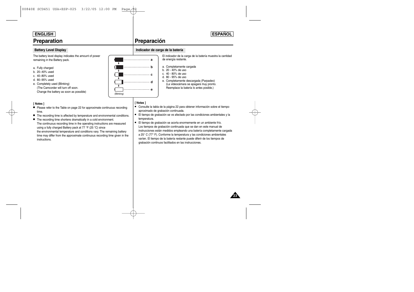 Preparation, Preparación | Samsung SC-D453-XAP User Manual | Page 23 / 119