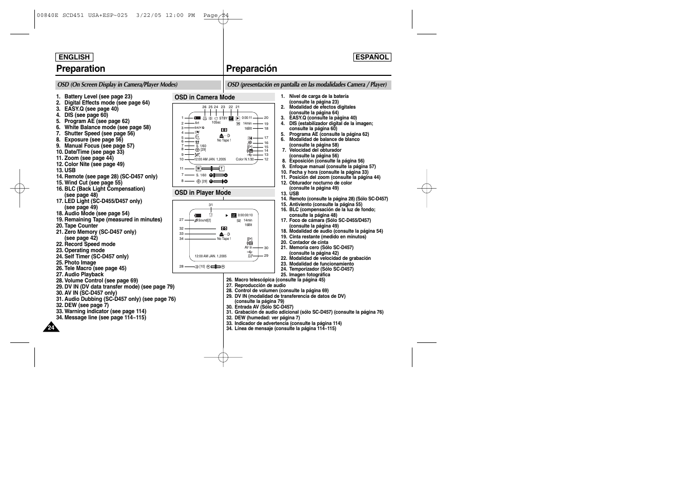 Preparation, Preparación | Samsung SC-D453-XAP User Manual | Page 24 / 119