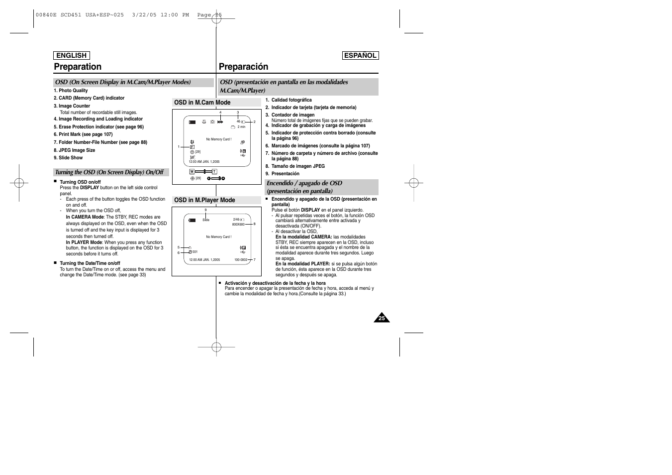 Preparation, Preparación | Samsung SC-D453-XAP User Manual | Page 25 / 119