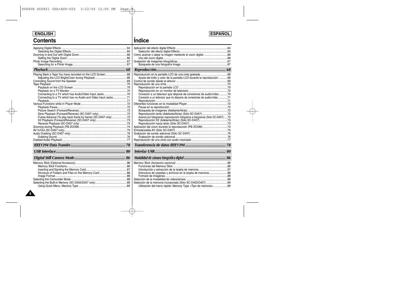 Contents índice | Samsung SC-D453-XAP User Manual | Page 4 / 119