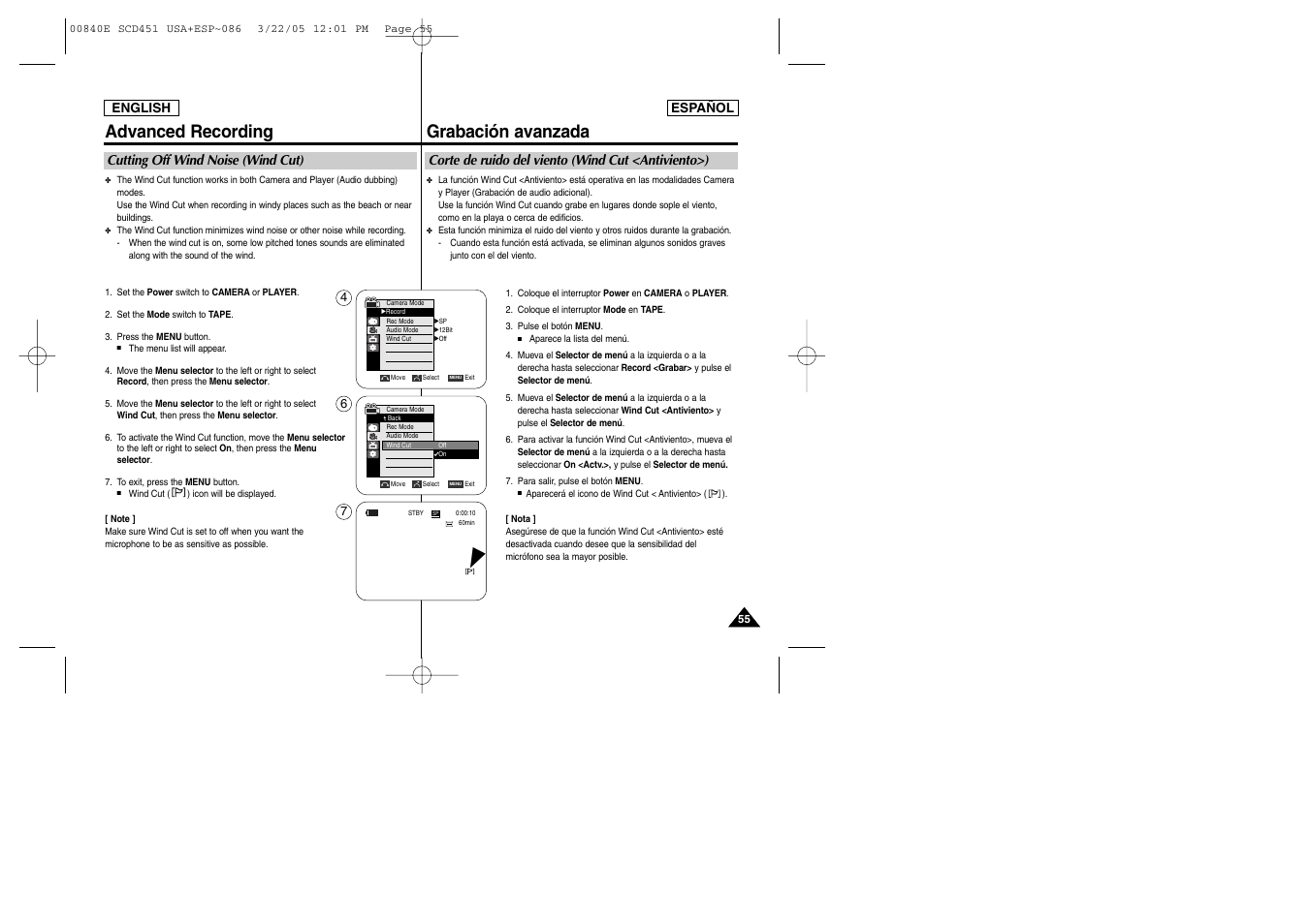 Advanced recording, Grabación avanzada | Samsung SC-D453-XAP User Manual | Page 55 / 119