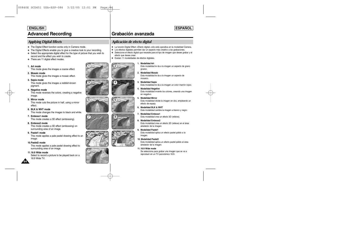 Advanced recording, Grabación avanzada | Samsung SC-D453-XAP User Manual | Page 64 / 119