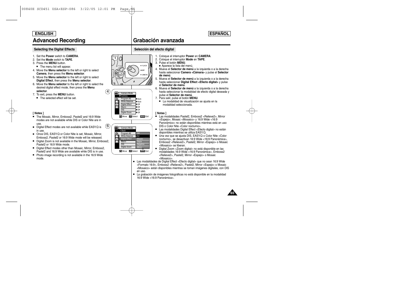 Advanced recording, Grabación avanzada | Samsung SC-D453-XAP User Manual | Page 65 / 119