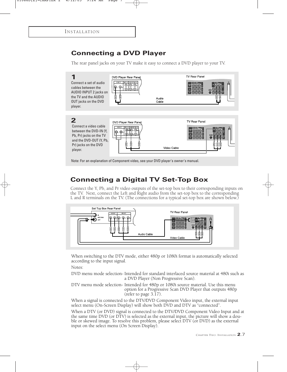 Connecting a dvd player, Connecting a digital tv set-top box | Samsung TSK3092WFX-XAA User Manual | Page 19 / 65
