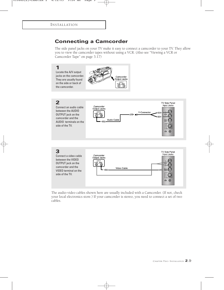 Connecting a camcorder | Samsung TSK3092WFX-XAA User Manual | Page 21 / 65