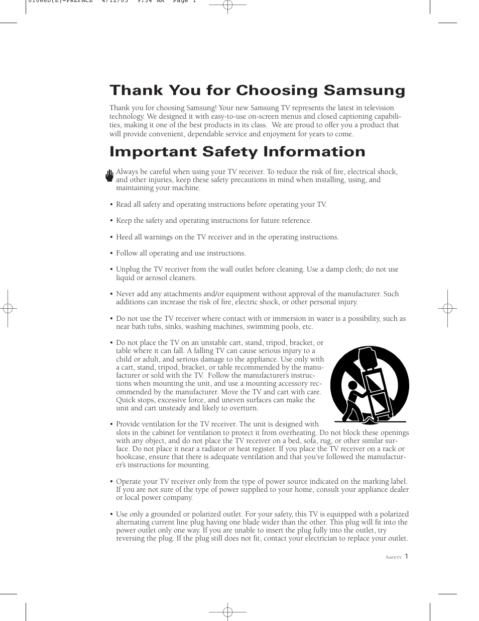 Thank you for choosing samsung, Important safety information | Samsung TSK3092WFX-XAA User Manual | Page 3 / 65
